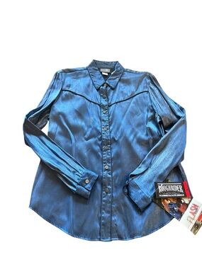 Vintage Roughrider Metallic Blue Western Button Down Shirt NWT Size Large